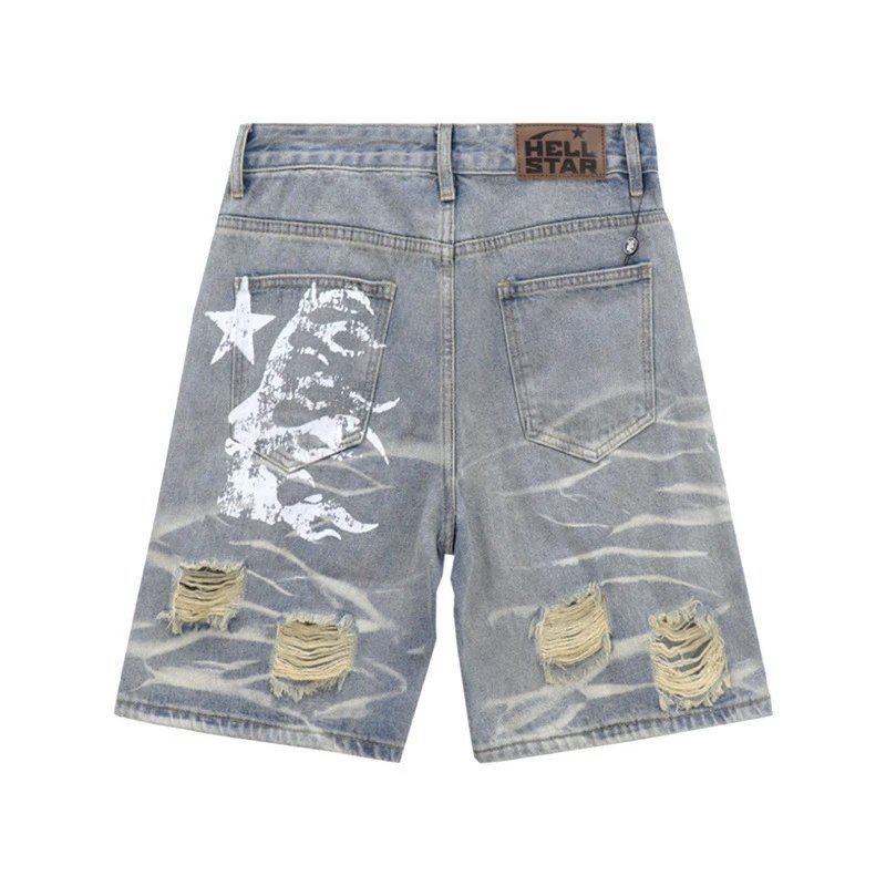 Hellstar Washed Distressed Shorts Grey - Gallery Image 3 - Detailed View