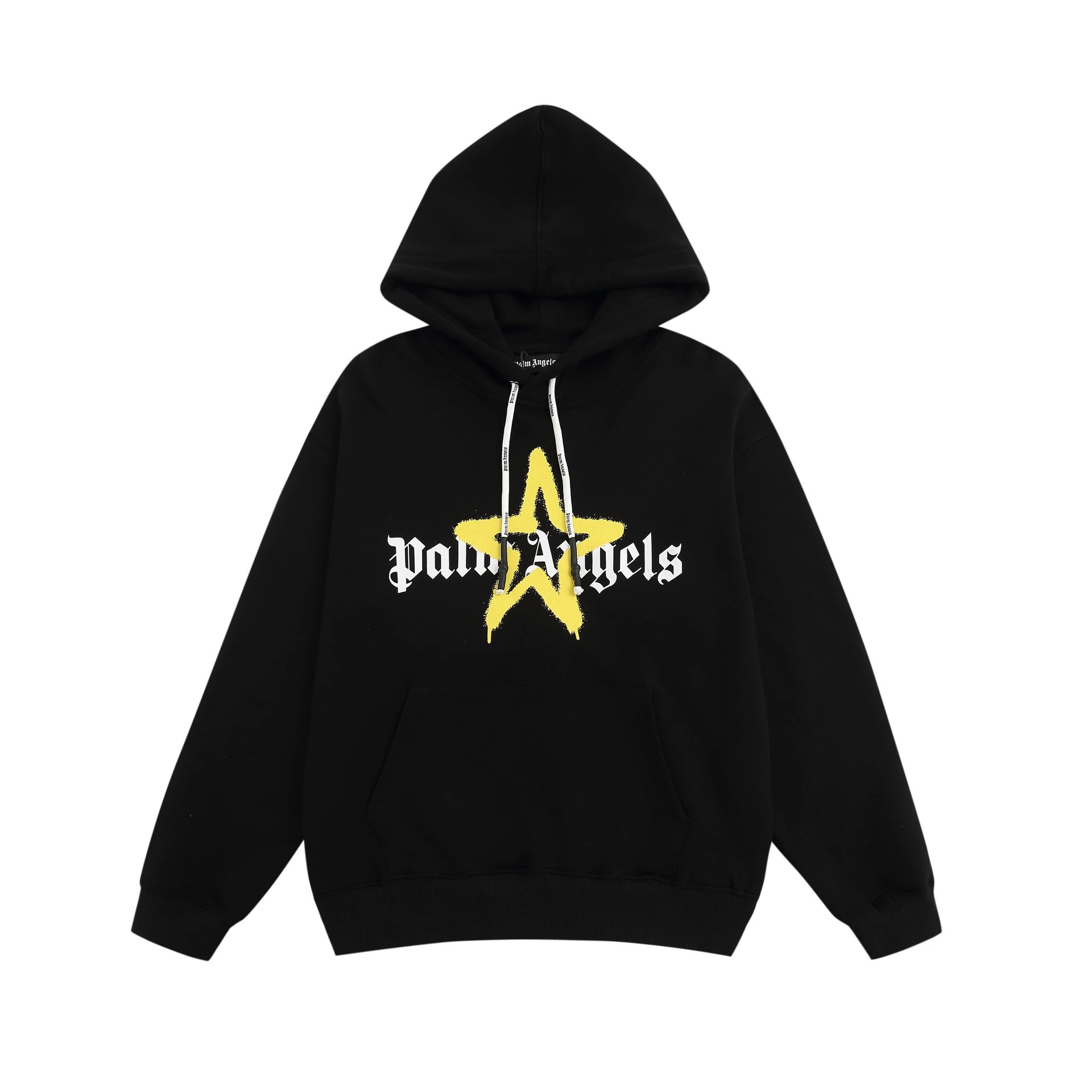 Star Print Cotton Pullover Hoodie, Jet Black - Palm Angels - Cnfans - $41.61