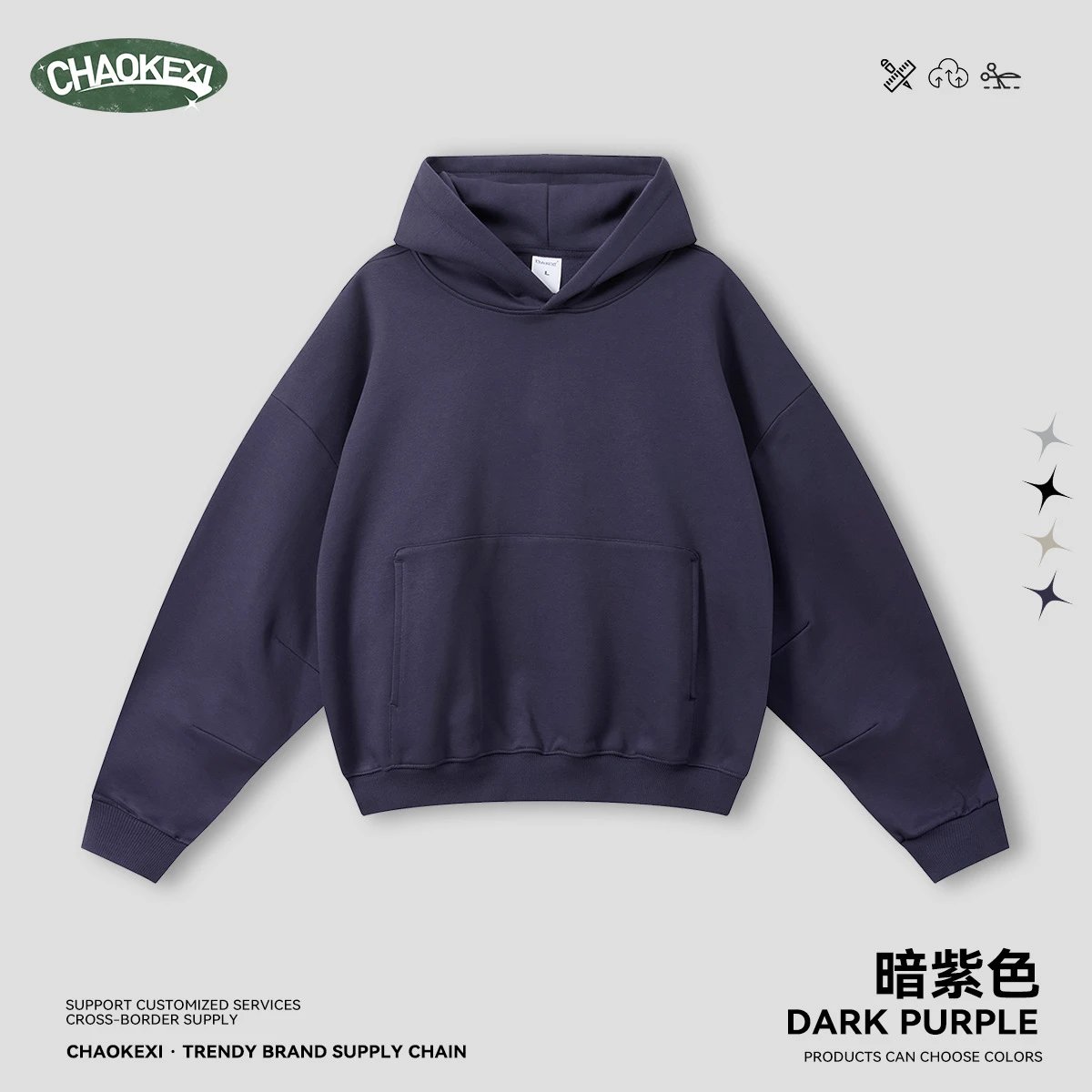 Heavyweight 330g Fleece Pullover Hoodie Streetwear Men Aubergine - CHAOKEXI（潮可喜） - Cnfans - $28.95