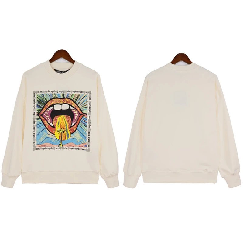 Graphic Print Crewneck Sweatshirt Unisex Ivory - Palm Angels - Cnfans - $28.06