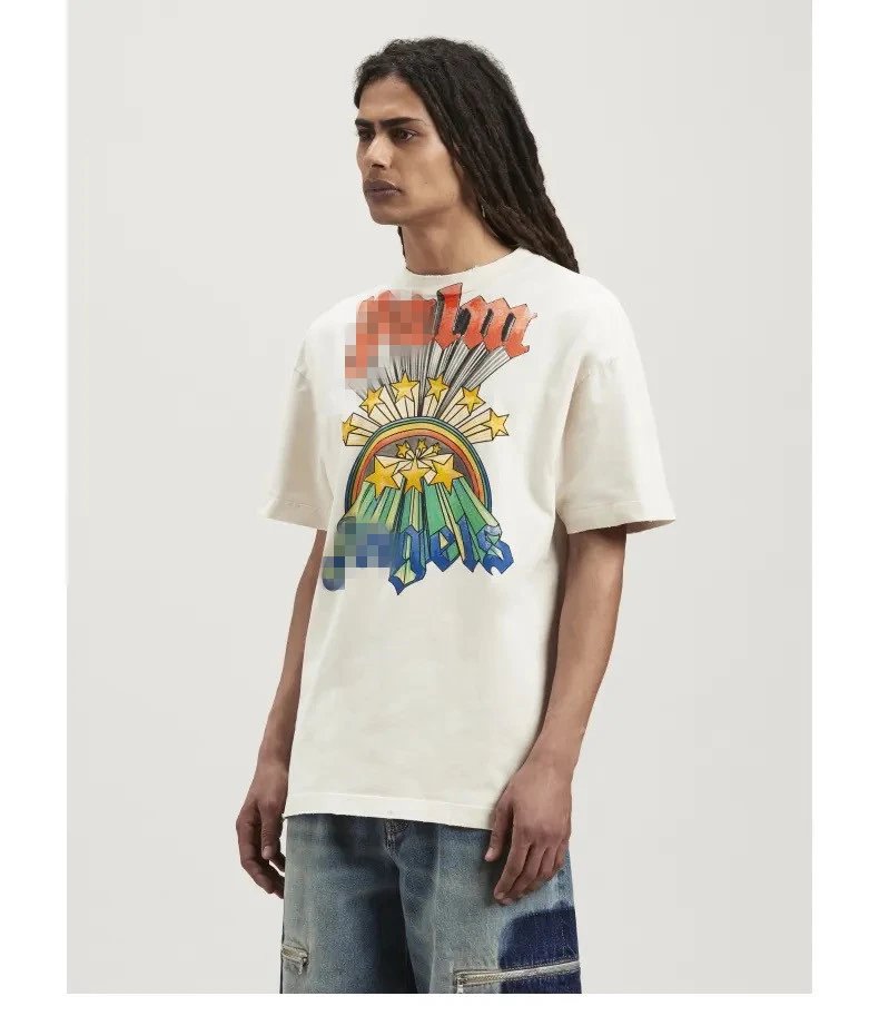 Street Style Cotton Rainbow Star Tee Ivory - Gallery Image 11 - Detailed View