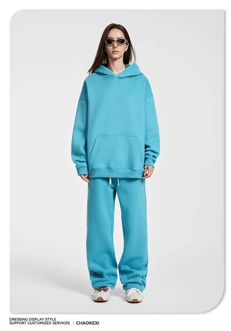 Retro Fleece Hoodie Set Unisex Pullover Forest - Gallery Image 10 - Detailed View