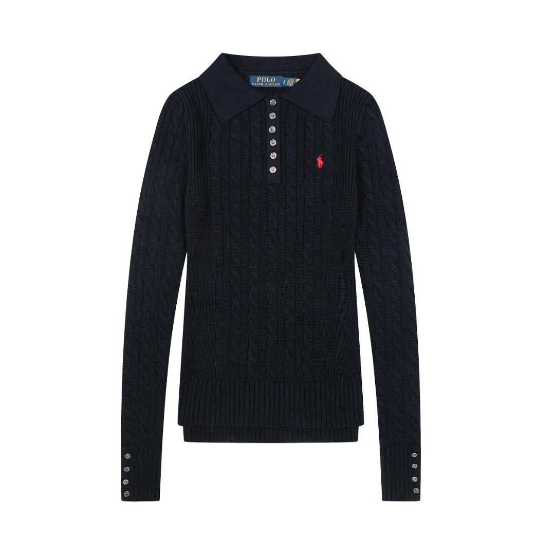Cable Knit Polo Sweater Classic Navy - Ralph Lauren - Cnfans - $42.58