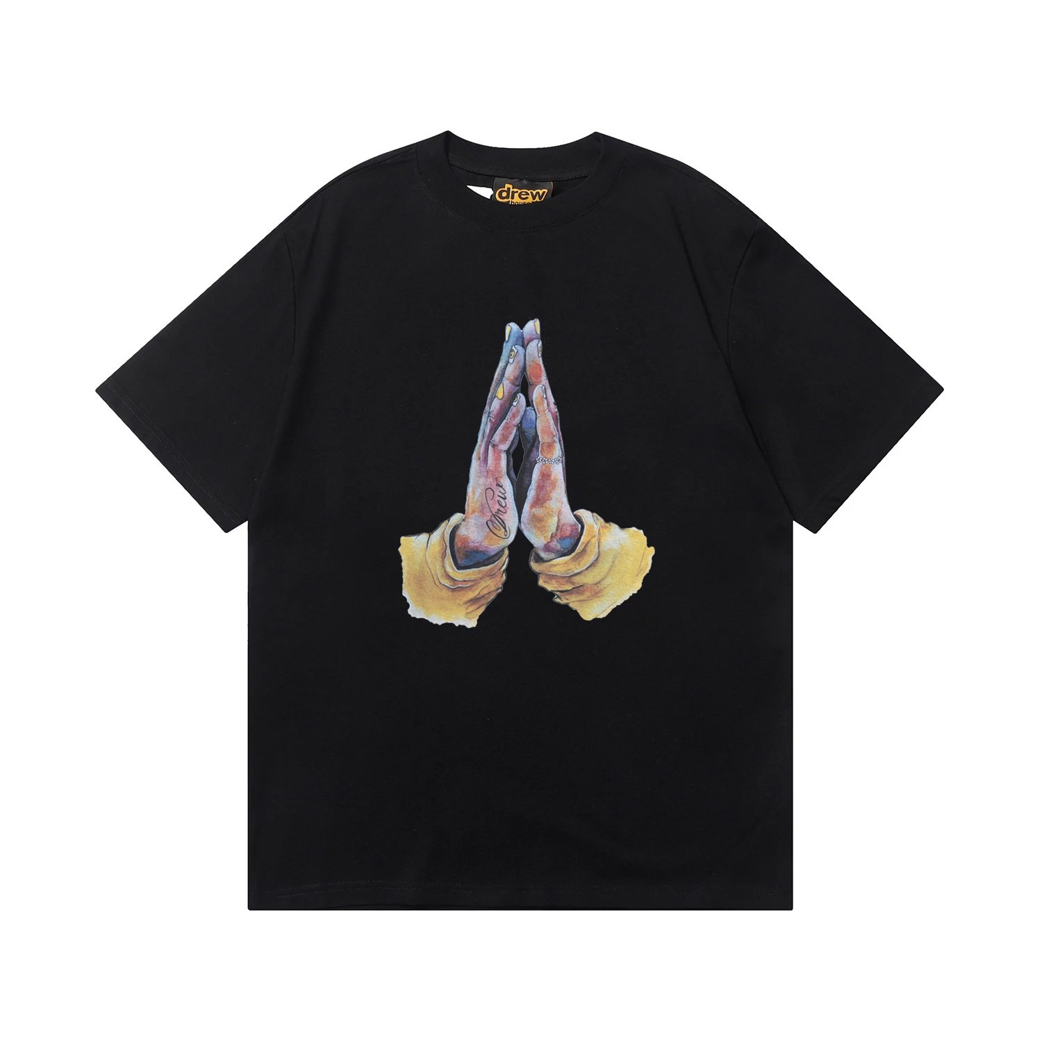 Praying Hands Graphic Streetwear T-Shirt Azure Blue - Gallery Image 6 - Detailed View