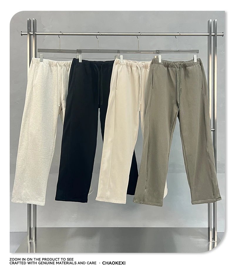 Men's Fleece Straight Leg Sweatpants Streetwear Jet Black - Gallery Image 9 - Detailed View