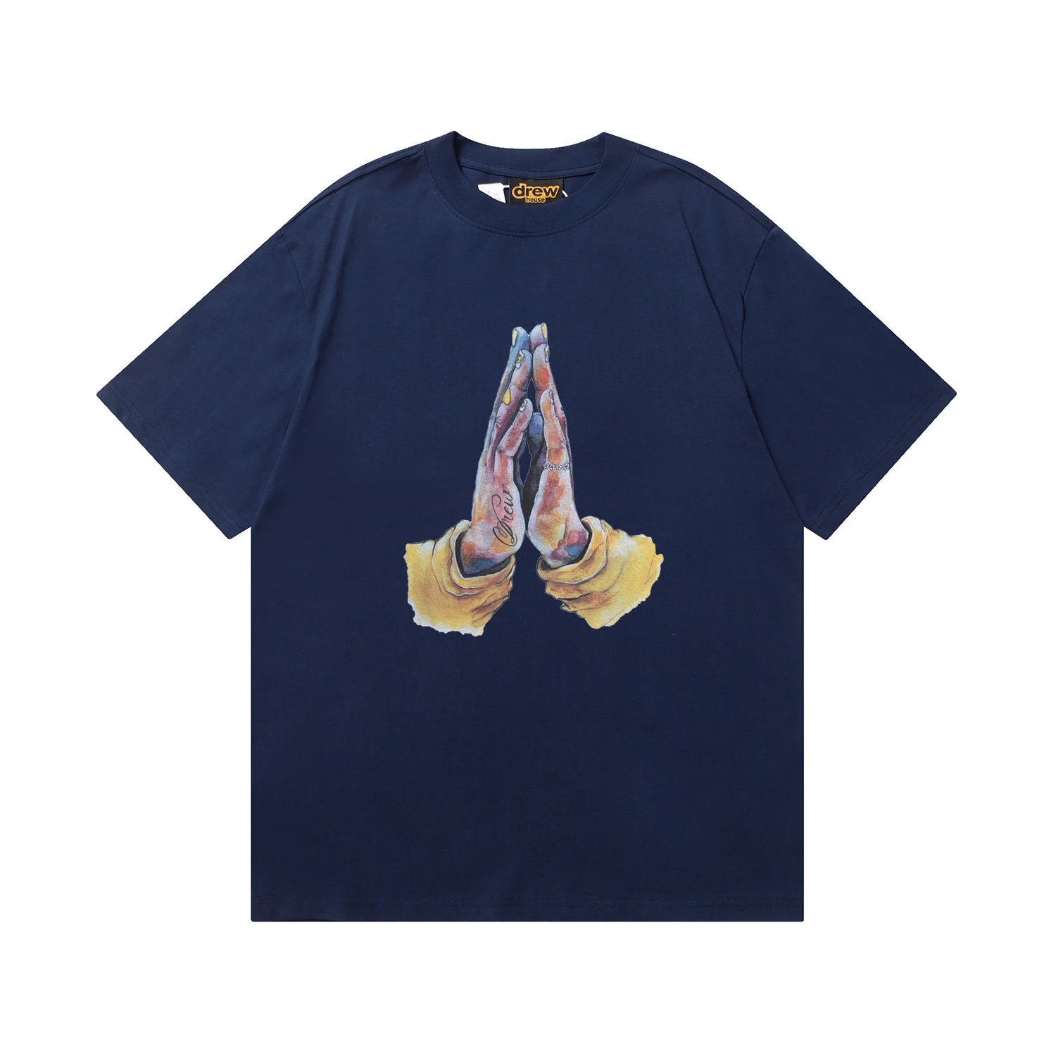 Street Style Cotton Prayer Hands Tee Navy - Related Product - Cnfans