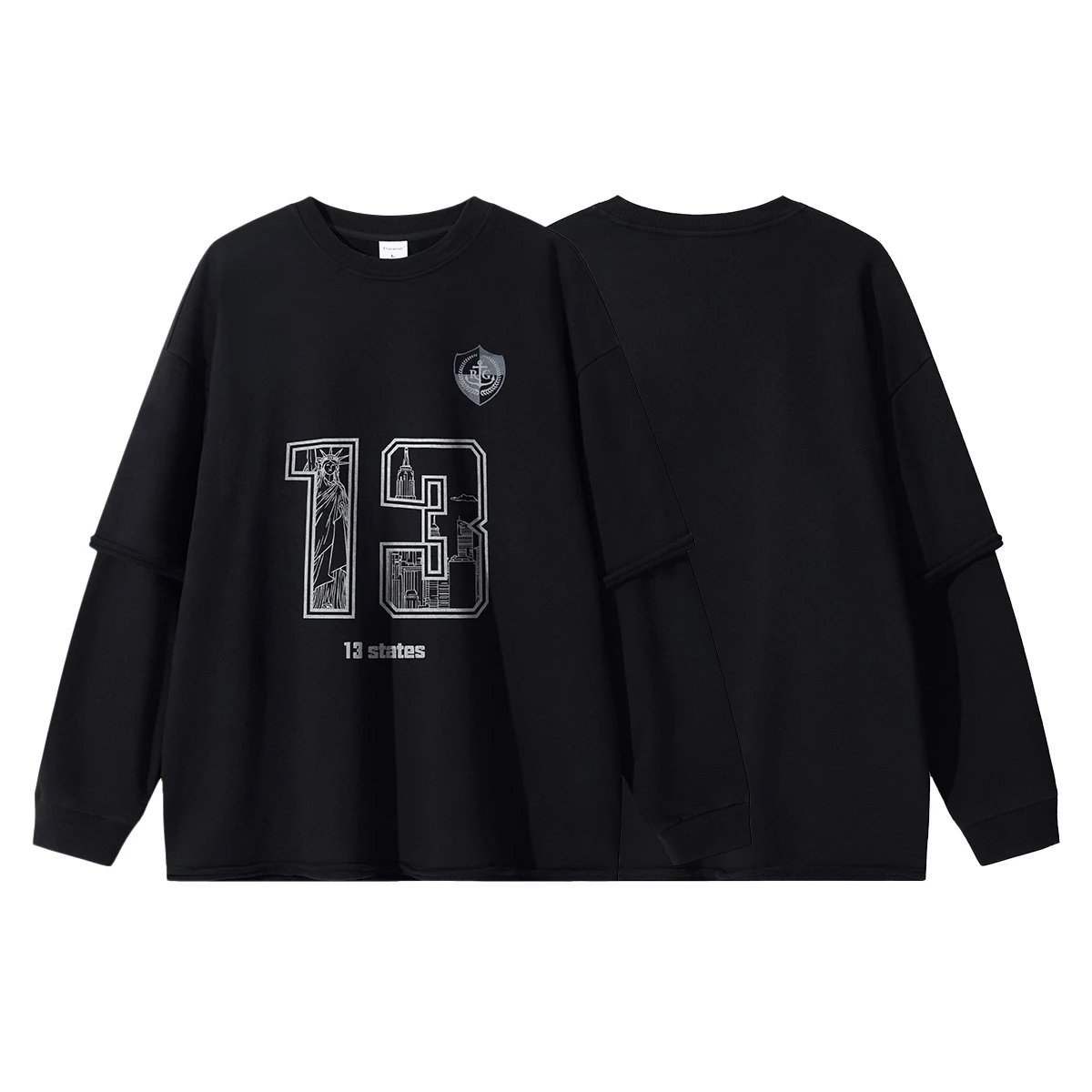 Oversized Heavyweight Cotton Crewneck Sweatshirt Onyx - Gallery Image 5 - Detailed View