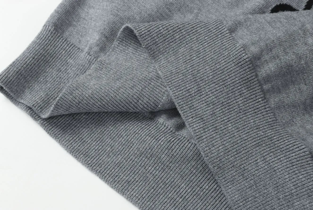 Women's Fall Winter Wool Blend Crewneck Dachshund Sweater Heather Gray - Gallery Image 14 - Detailed View