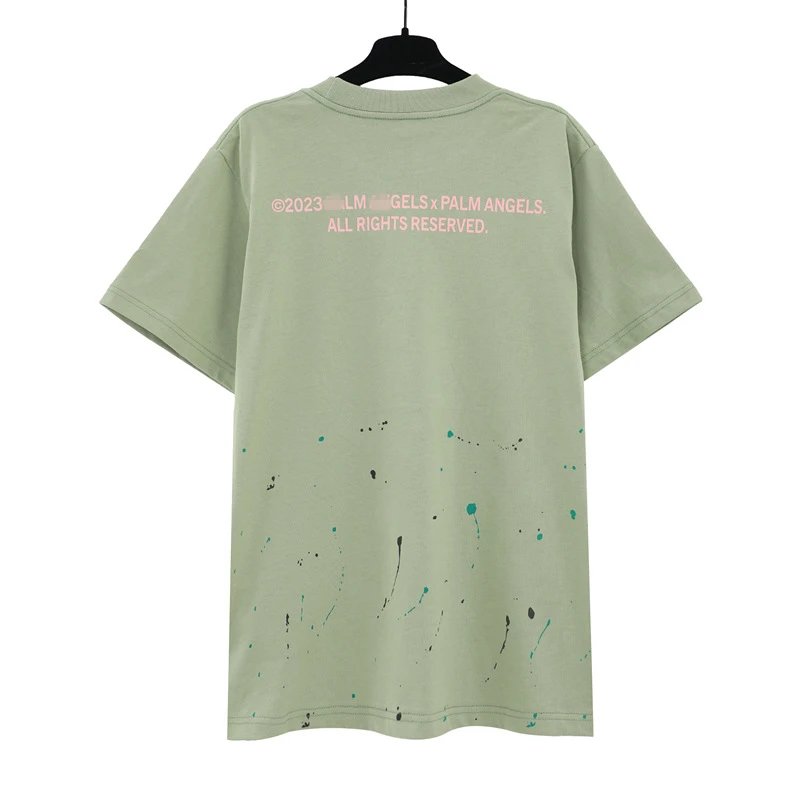 Street Style Cotton Palm Tree Print T-Shirt Sage Green - Gallery Image 4 - Detailed View