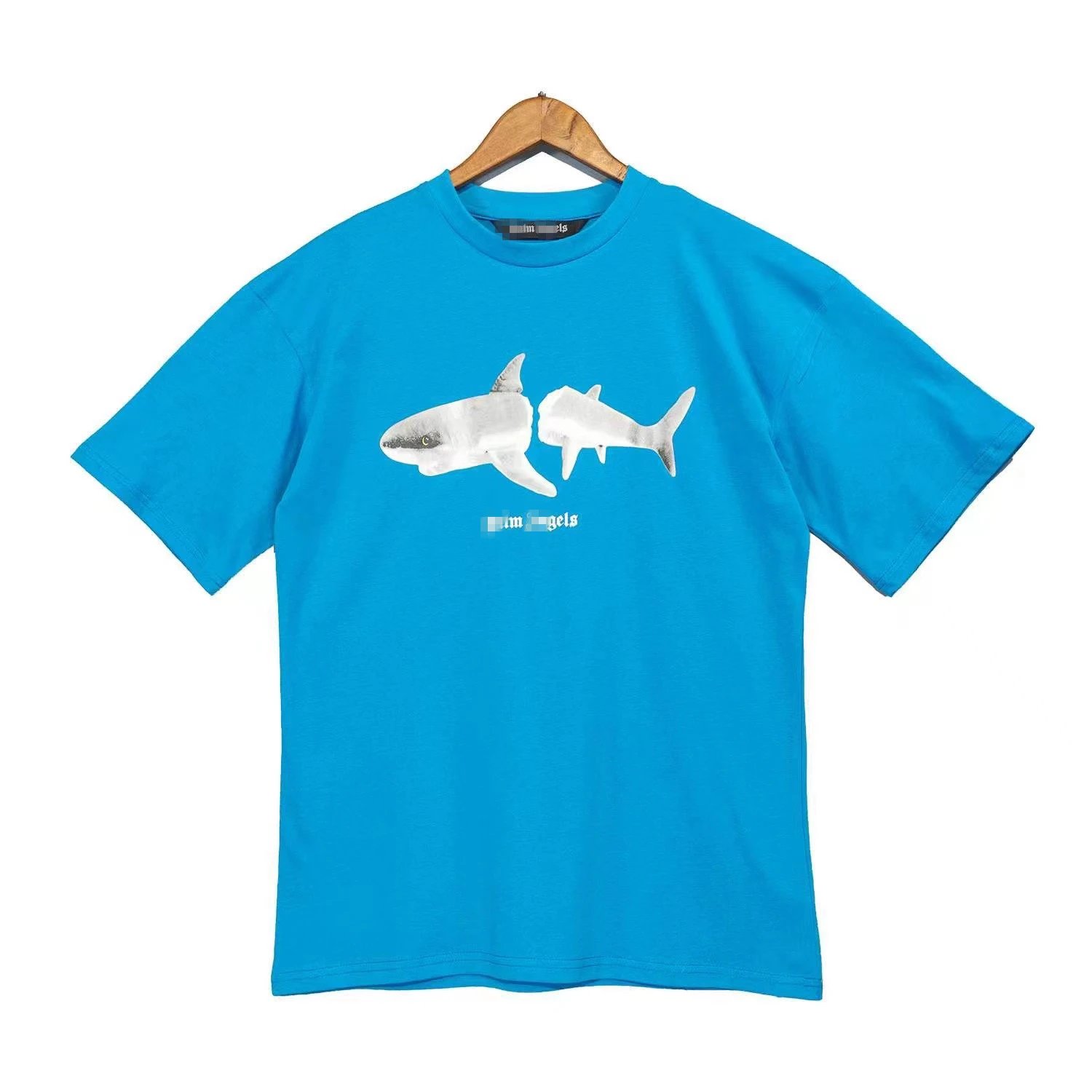 Street Shark Graphic Cotton Tee Azure Blue - Palm Angels - Cnfans - $20.97