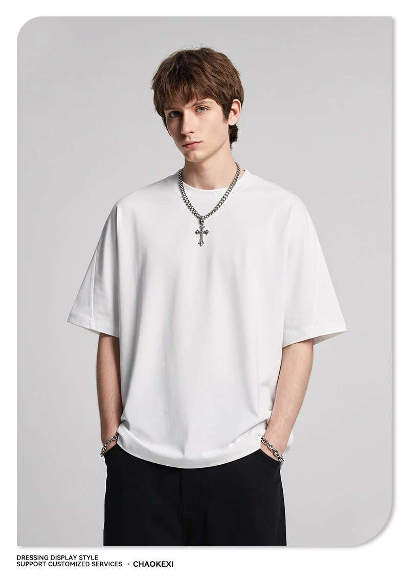 Boxy Cotton Short Sleeve Tee - Light Gray - Gallery Image 4 - Detailed View