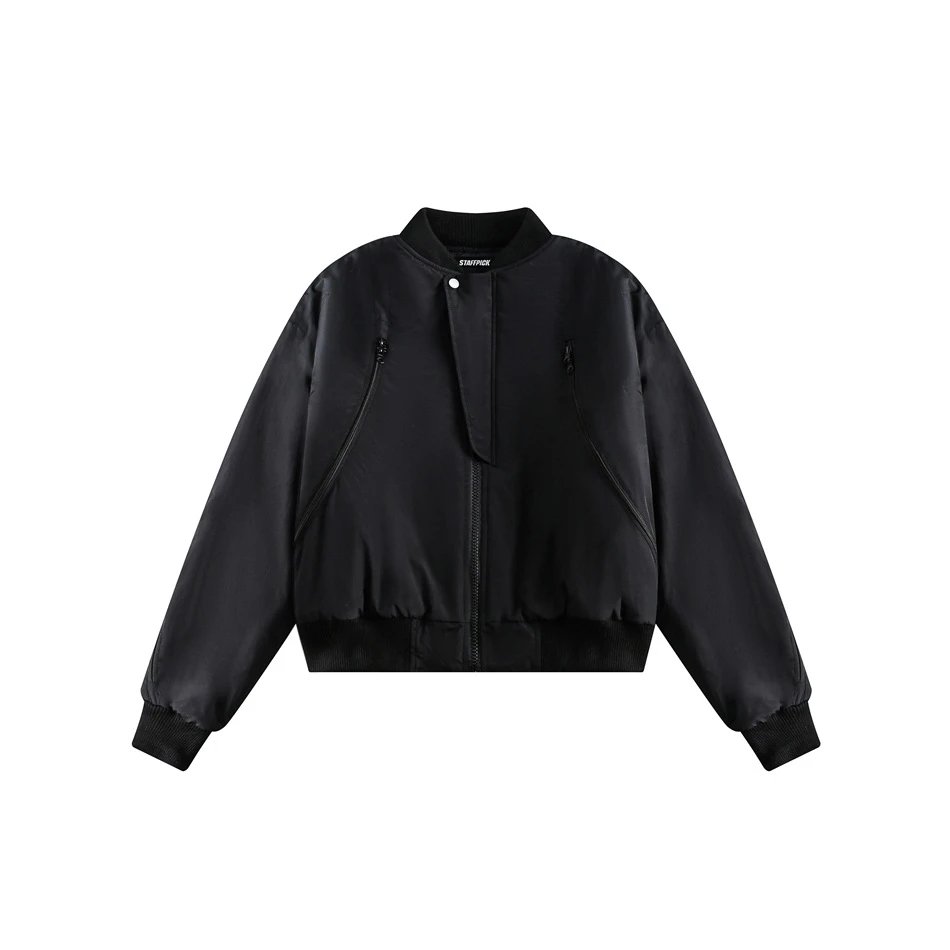 Unisex Winter Padded MA1 Bomber Jacket Loose Fit Jet Black - High Quality Product Image - Cnfans