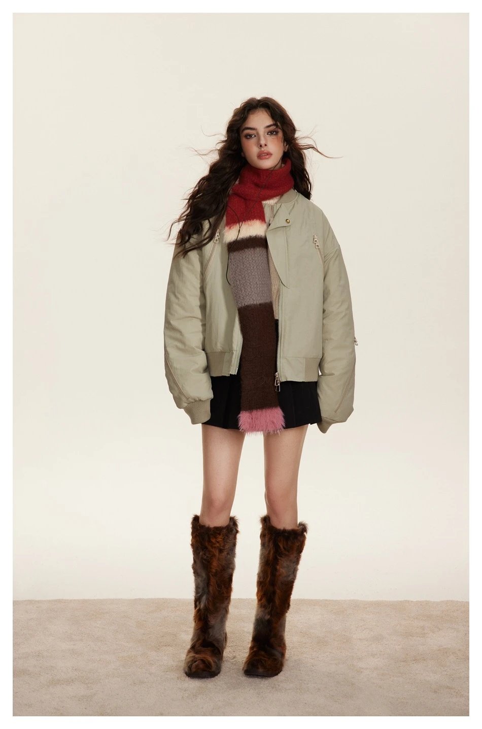 Unisex Retro Oversized Padded MA1 Bomber Jacket Sage Green - Gallery Image 4 - Detailed View