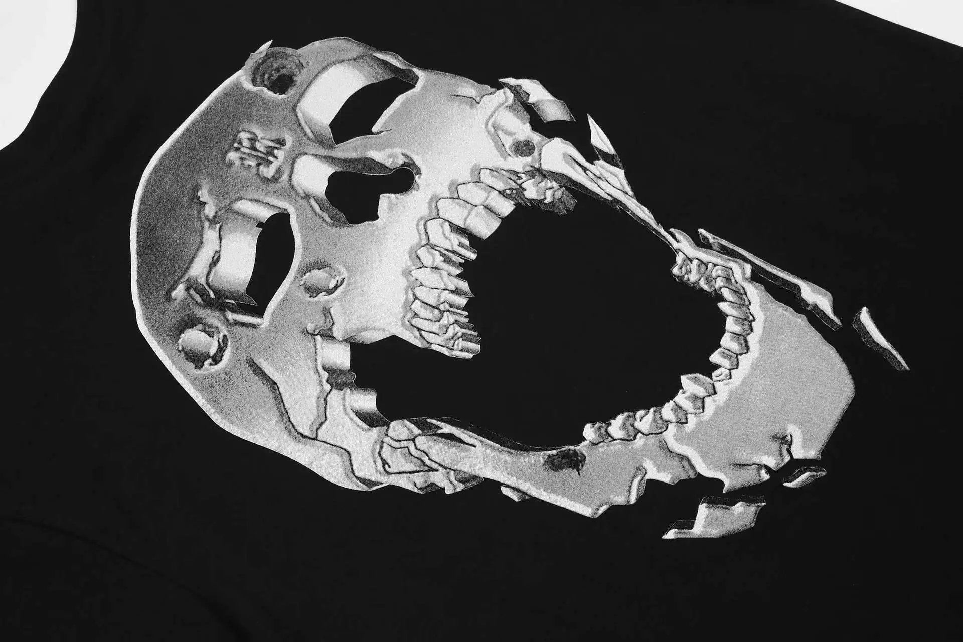 Gothic Skull Graphic Loose Cotton Tee Jet Black - Gallery Image 9 - Detailed View