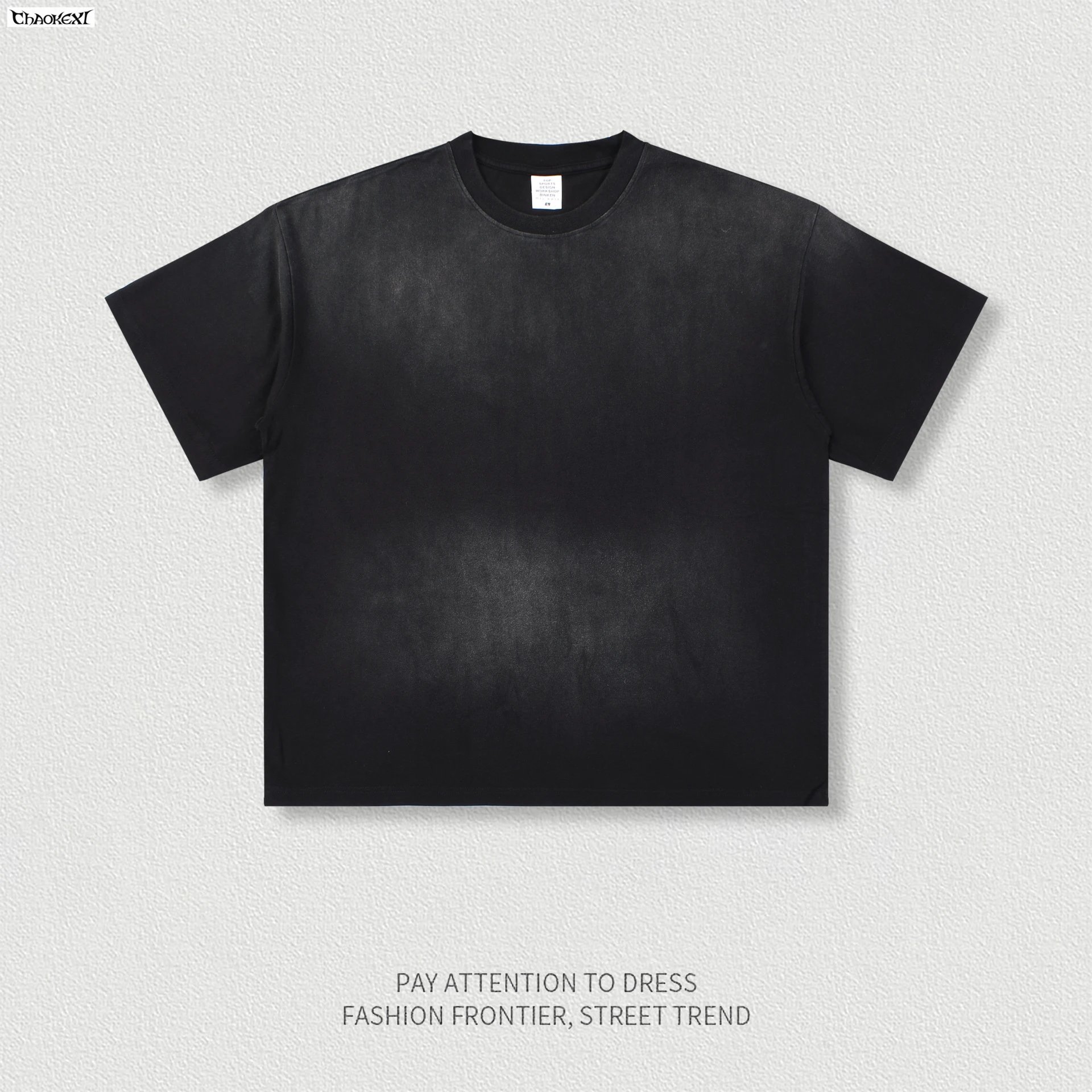 Retro Washed Cotton Tee Men's Short Sleeve - Onyx - CHAOKEXI - Cnfans - $21.29