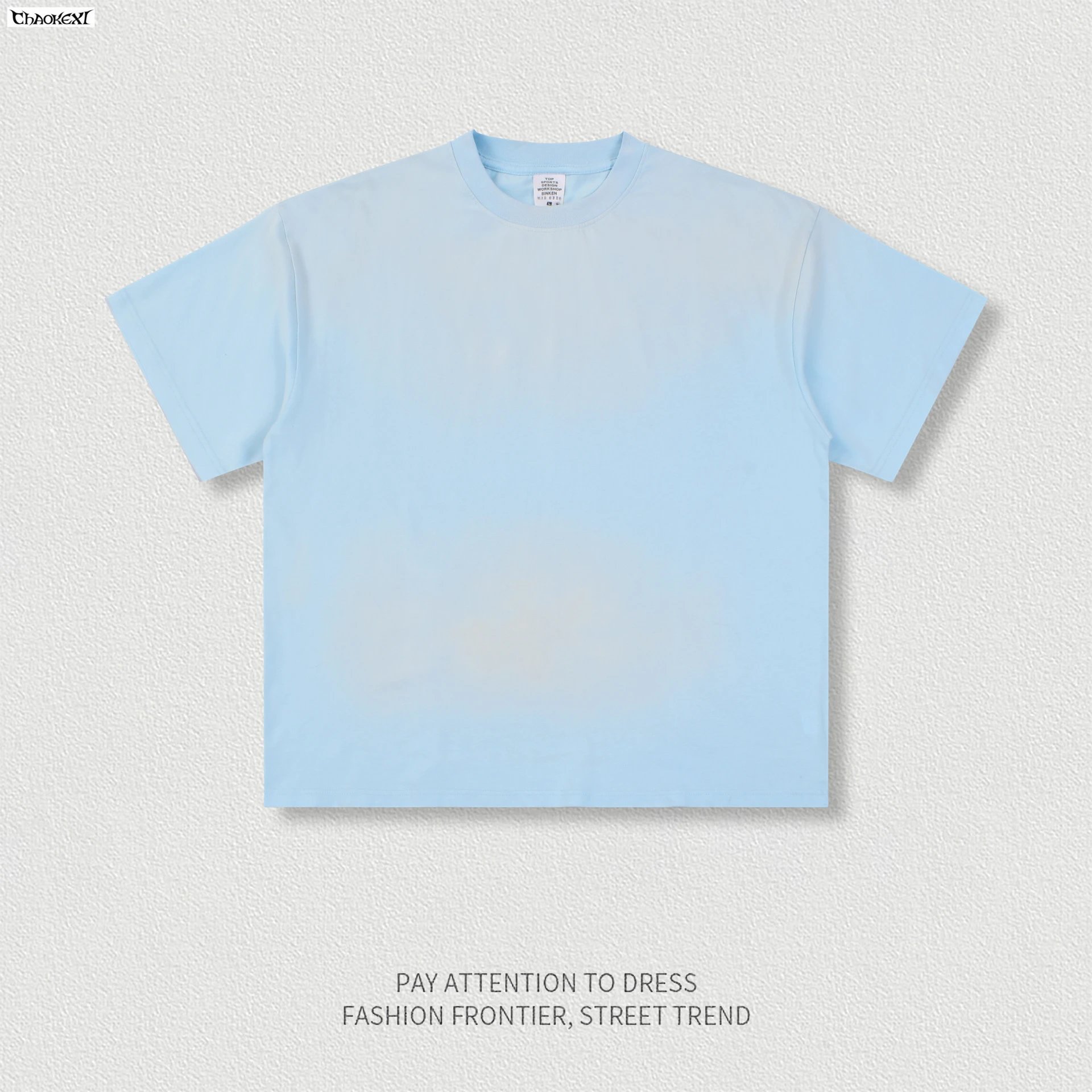 Retro Cotton Men's T-Shirt Summer Tee Powder Blue - CHAOKEXI - Cnfans - $21.29