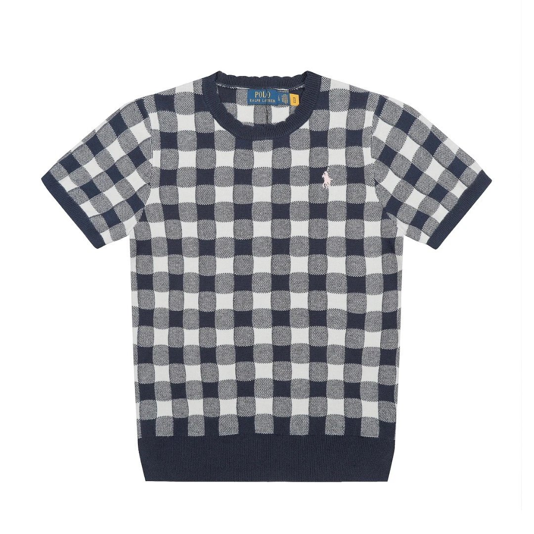 Retro Plaid Knit Summer T-Shirt - Indigo - Ralph Lauren - Cnfans - $26.45