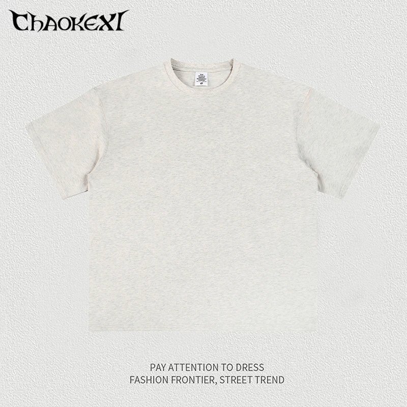 Men's Street Style Cotton Tee, Relaxed Fit, Ecru - CHAOKEXI - Cnfans - $17.58