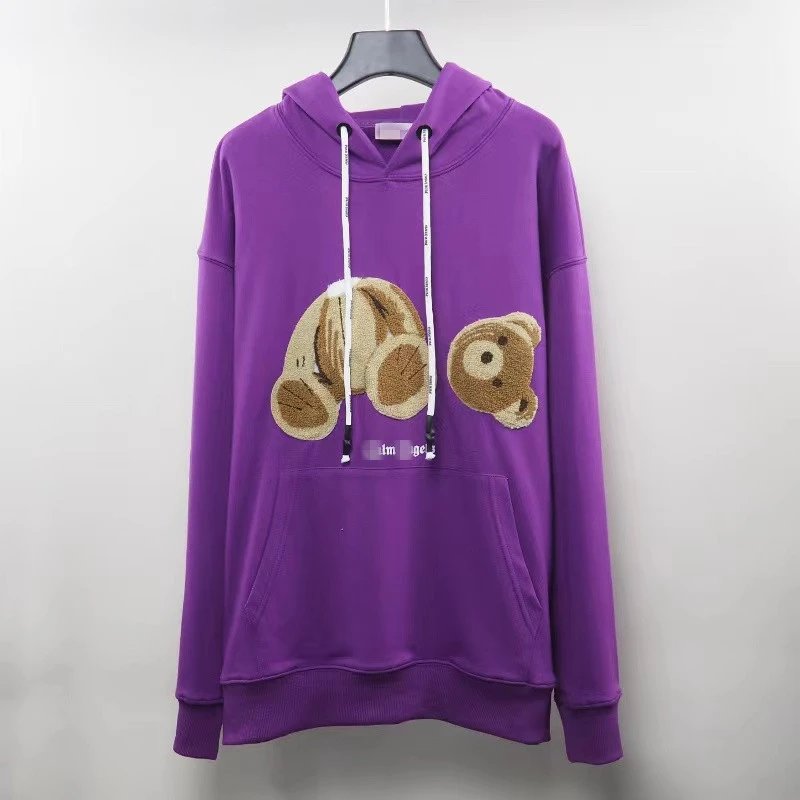 Bear Print Cotton Blend Pullover Hoodie - Mauve - Palm Angels - Cnfans - $39.35