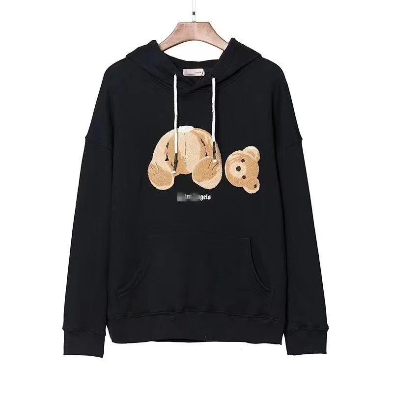 Bear Print Cotton Blend Hoodie Unisex Jet Black - Palm Angels - Cnfans - $39.35