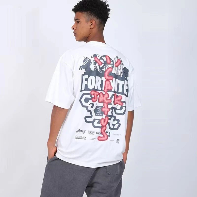 Streetwear Graphic Cotton Tee Unisex Ivory Black - Gallery Image 11 - Detailed View