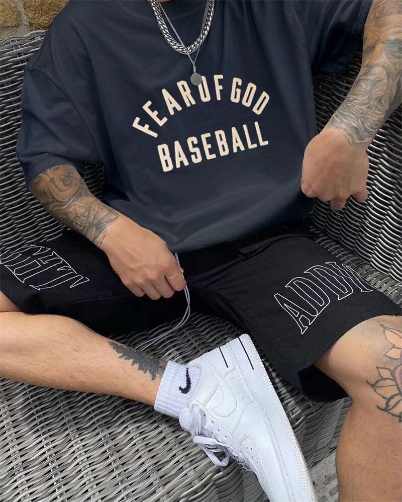 Streetwear Cotton Baseball Tee Charcoal Ivory - Gallery Image 14 - Detailed View