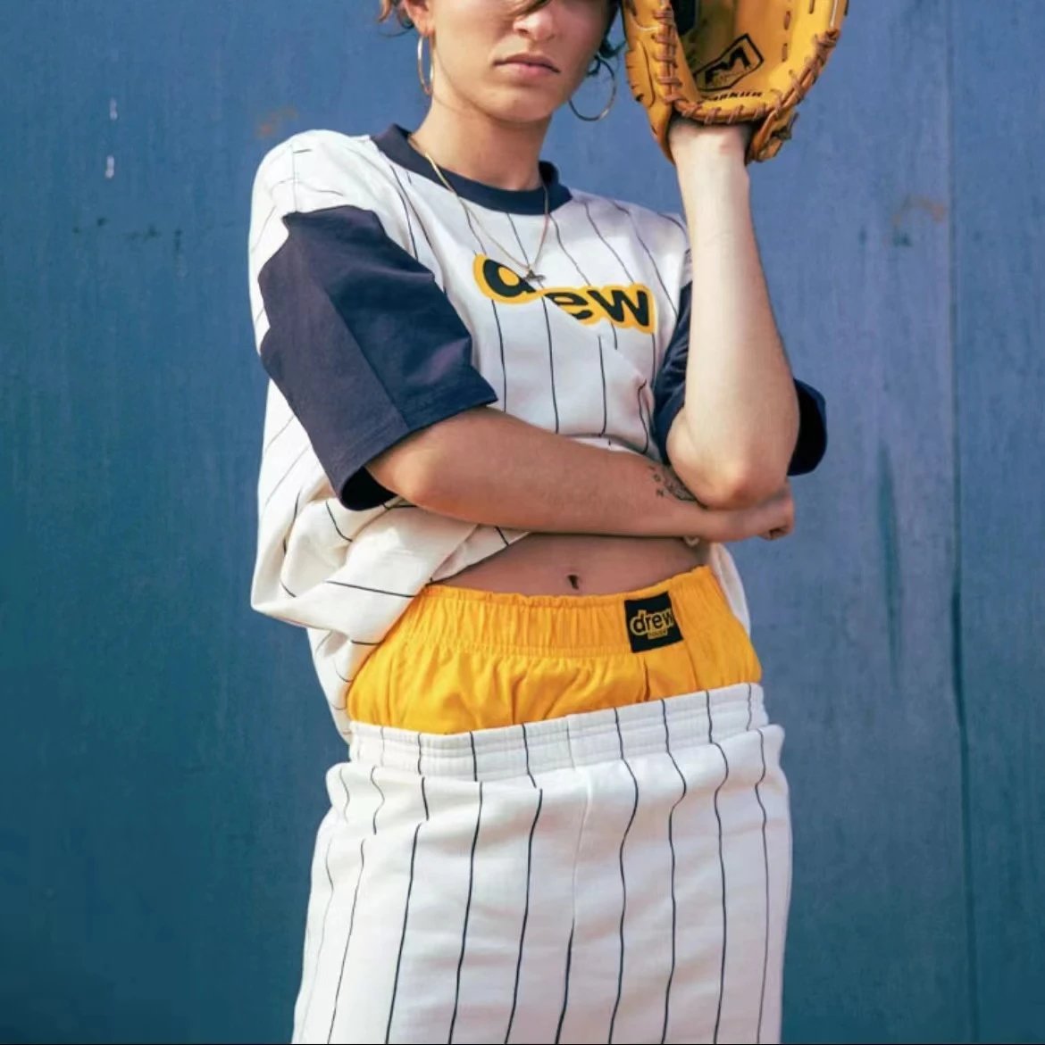 Streetwear Stripe Cotton Logo Tee Navy White - Gallery Image 11 - Detailed View