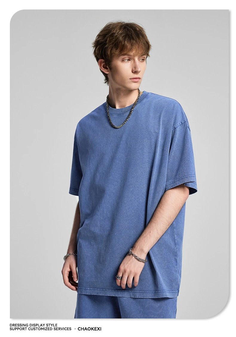 Vintage Cotton Oversized Tee Distressed Waxed Charcoal - Gallery Image 5 - Detailed View