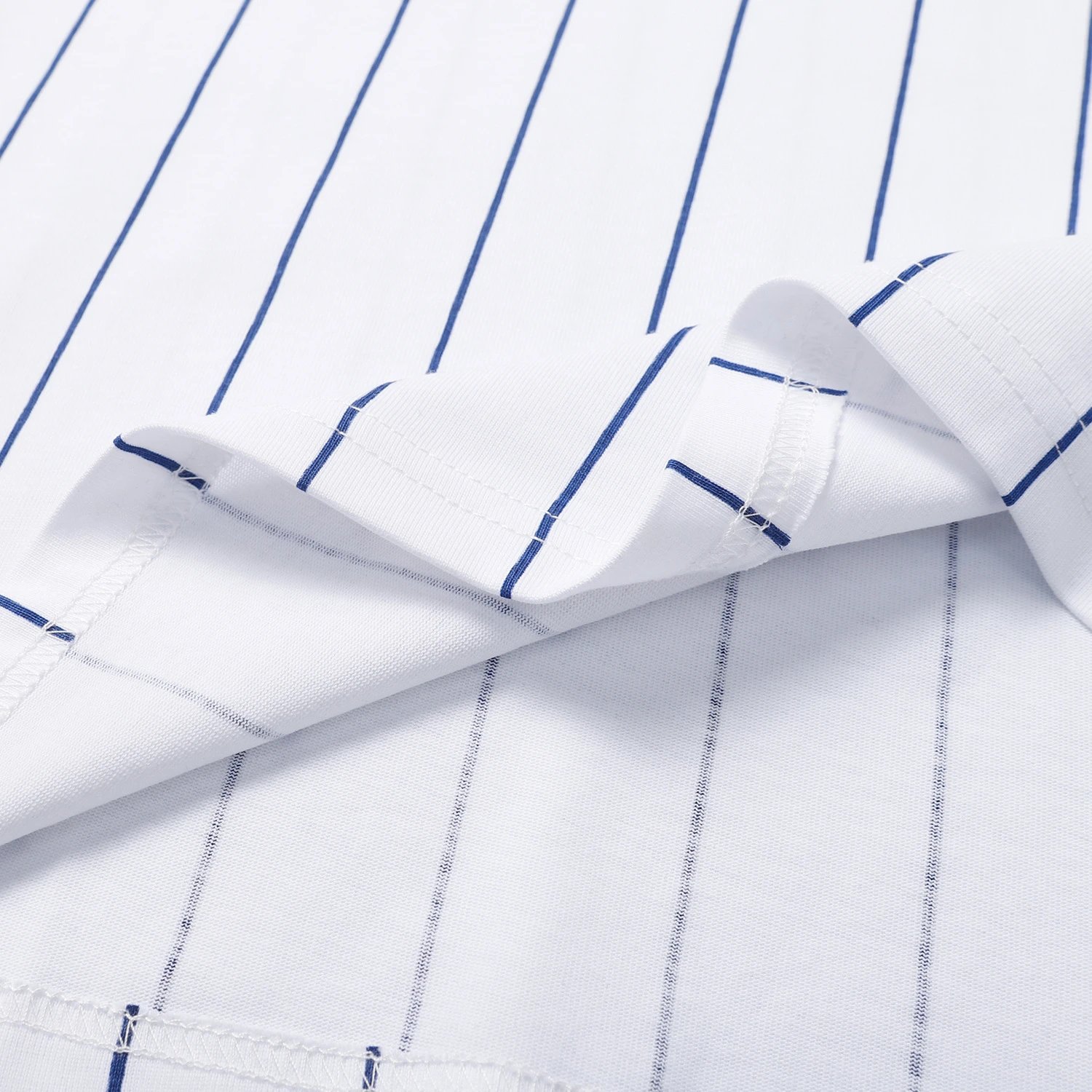 Streetwear Stripe Cotton Logo Tee Navy White - Gallery Image 8 - Detailed View