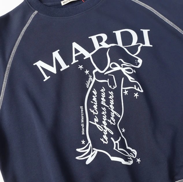 Unisex Dachshund Graphic Raglan Sweatshirt, Midnight Blue - Gallery Image 7 - Detailed View