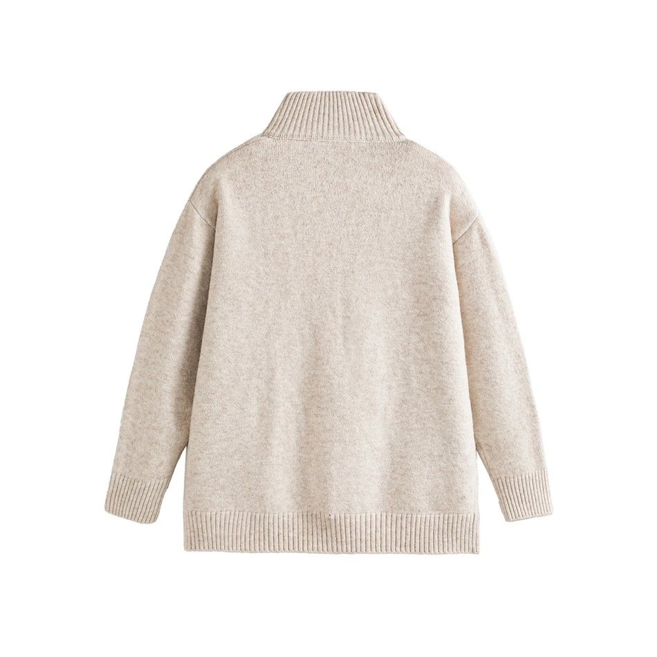 Unisex Retro Knit Full-Zip Cardigan Fall Sweater Onyx Black - Gallery Image 9 - Detailed View