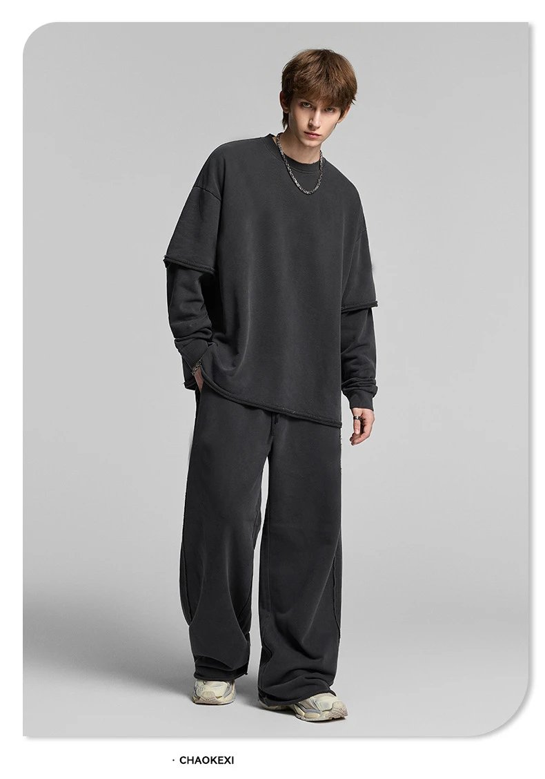 Retro Loose Fake Two-Piece Set Unisex Onyx - Gallery Image 3 - Detailed View