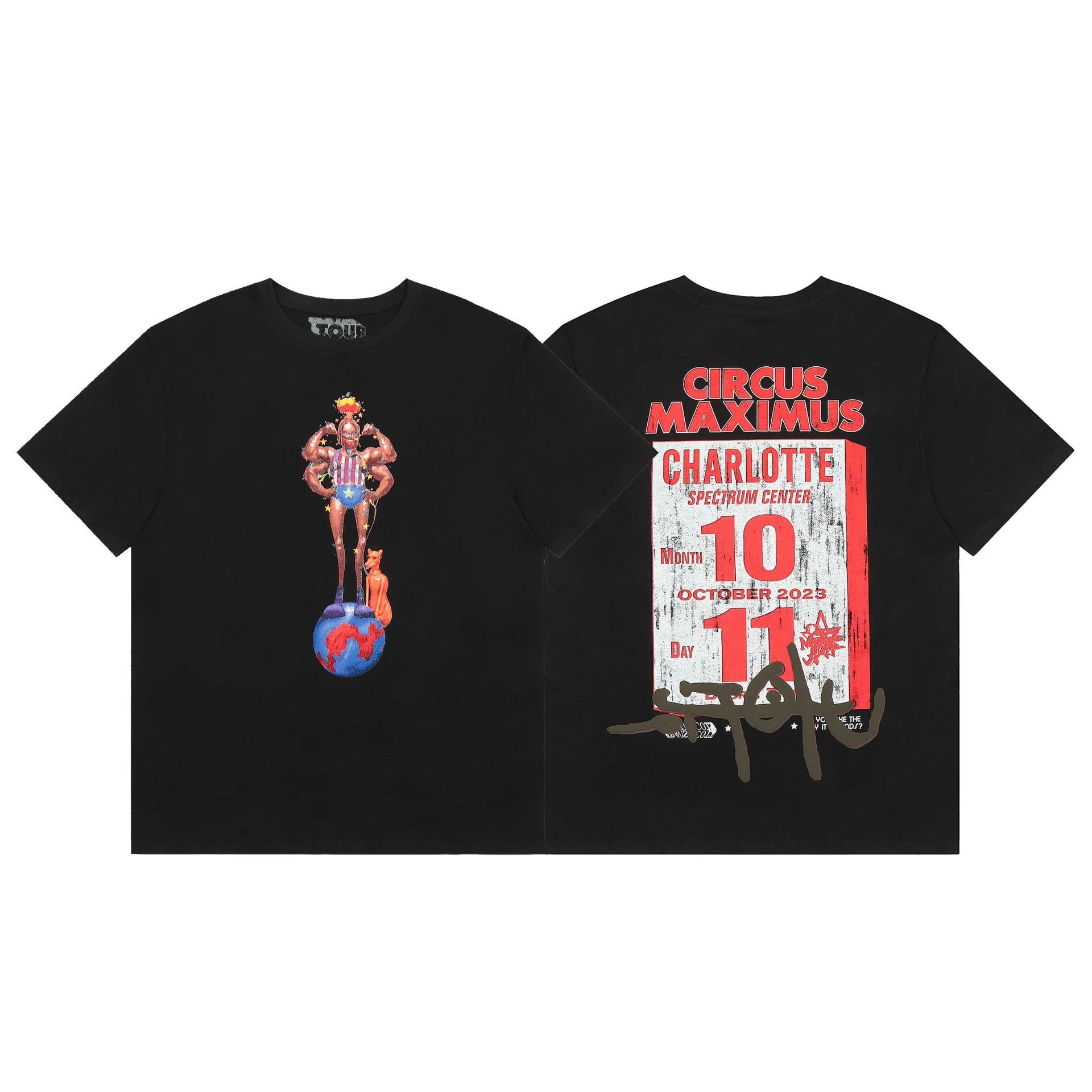 Graphic Geometric Cotton Tee Ebony Black - Travis Scott - Cnfans - $22.26