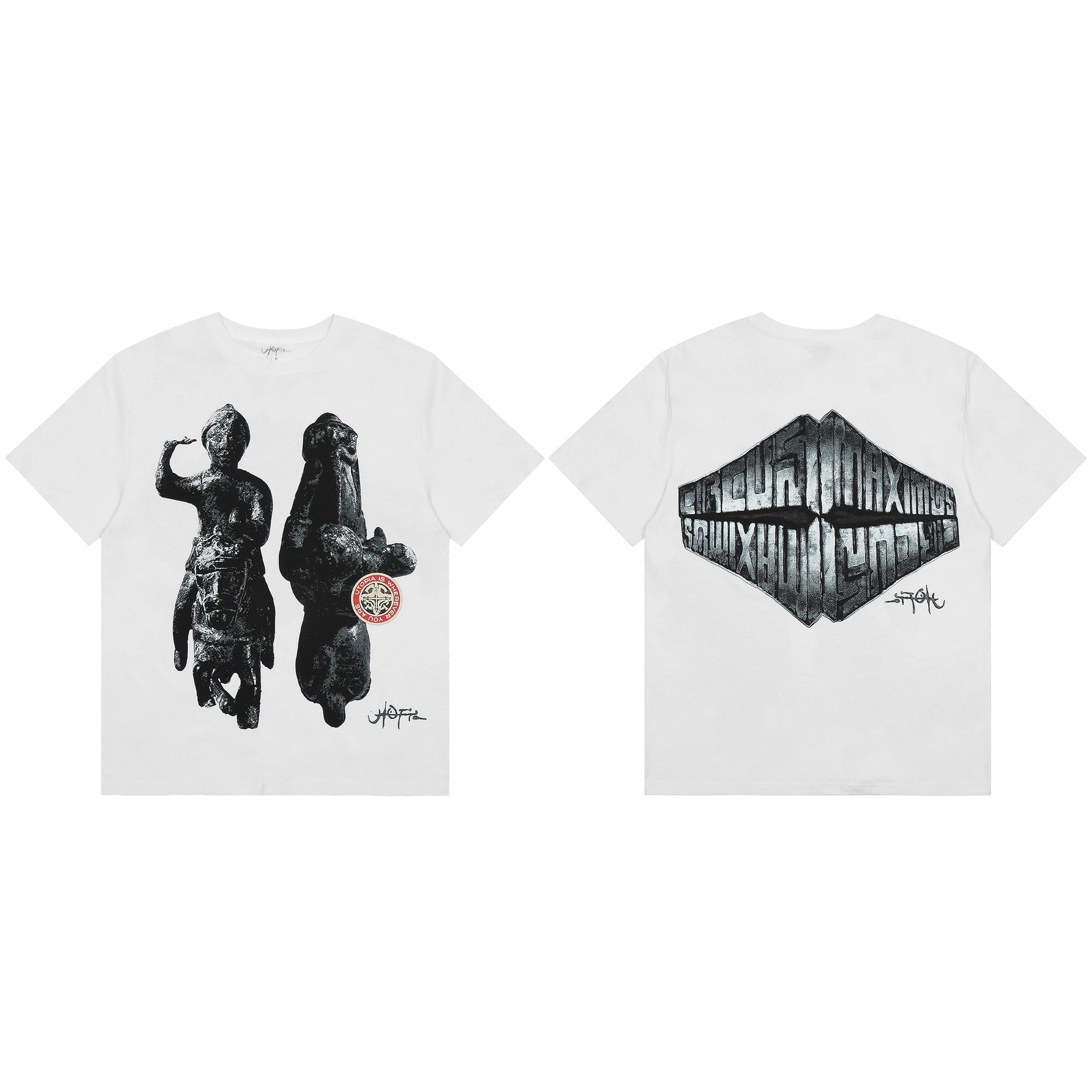 White geometric Utopia Graphic Cotton Tee Ivory - Travis Scott - Cnfans - $22.26