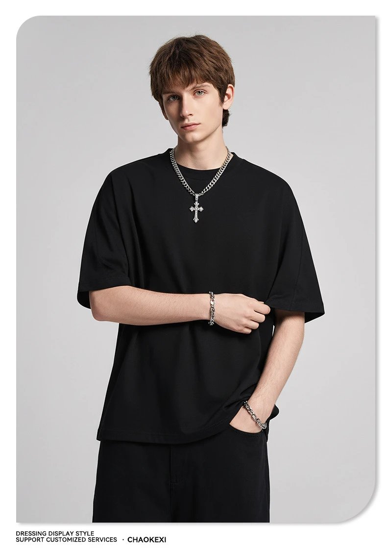 Boxy Cotton Short Sleeve Tee - Light Gray - Gallery Image 5 - Detailed View