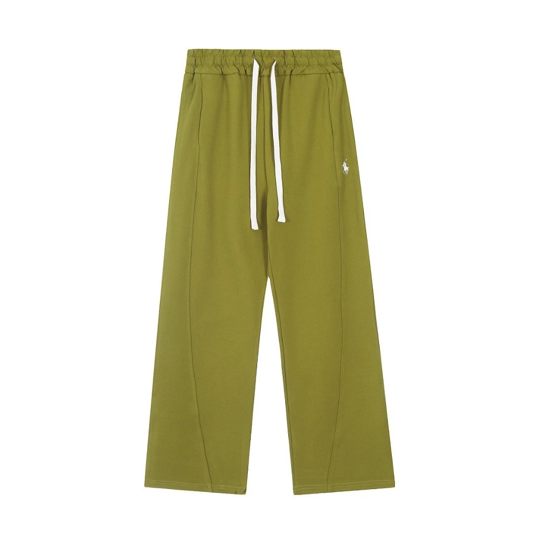 Casual Cotton Blend Wide Leg Pants Unisex Olive - Ralph Lauren - Cnfans - $42.58