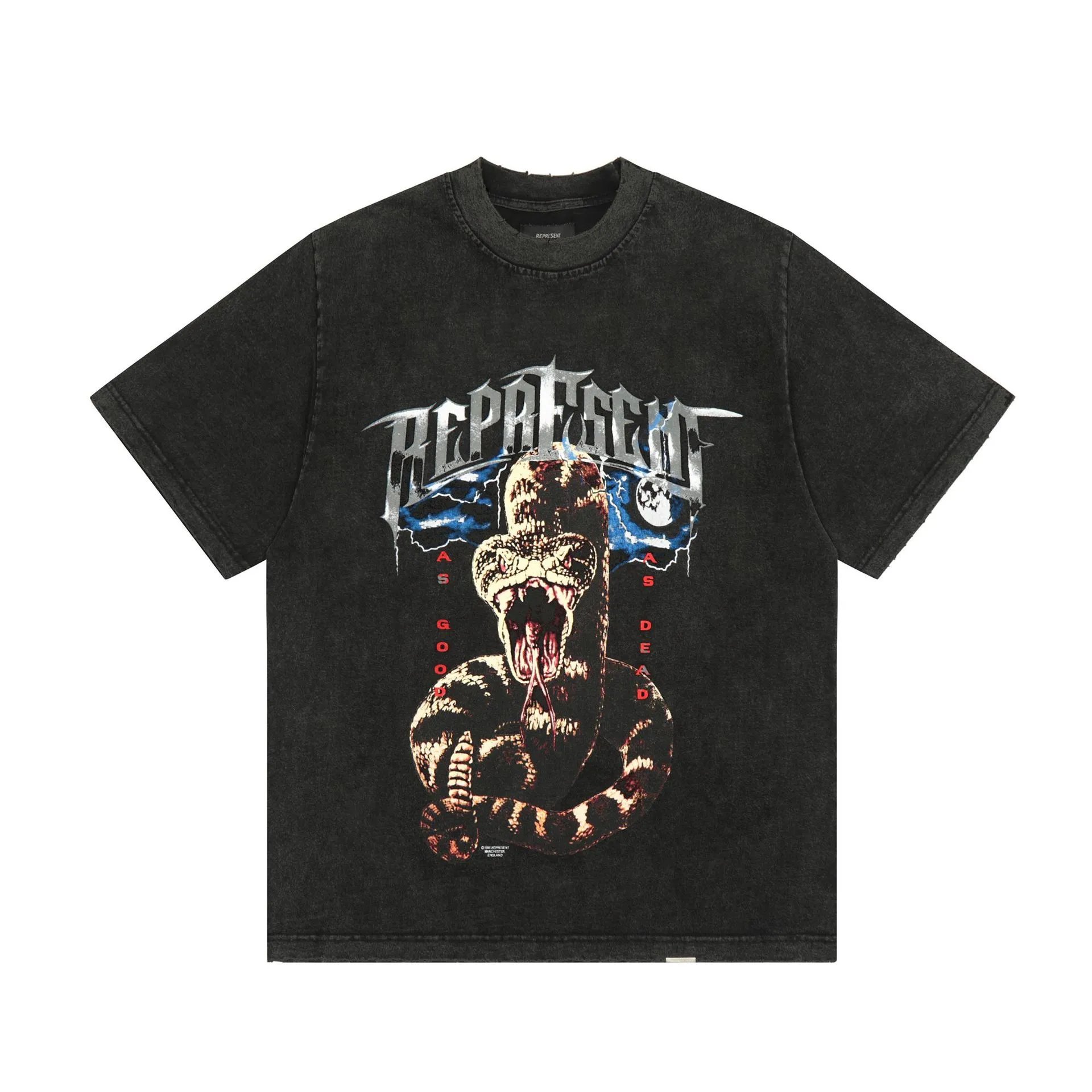 Represent Snake Tee Washed Casual Black - Gallery Image 4 - Detailed View