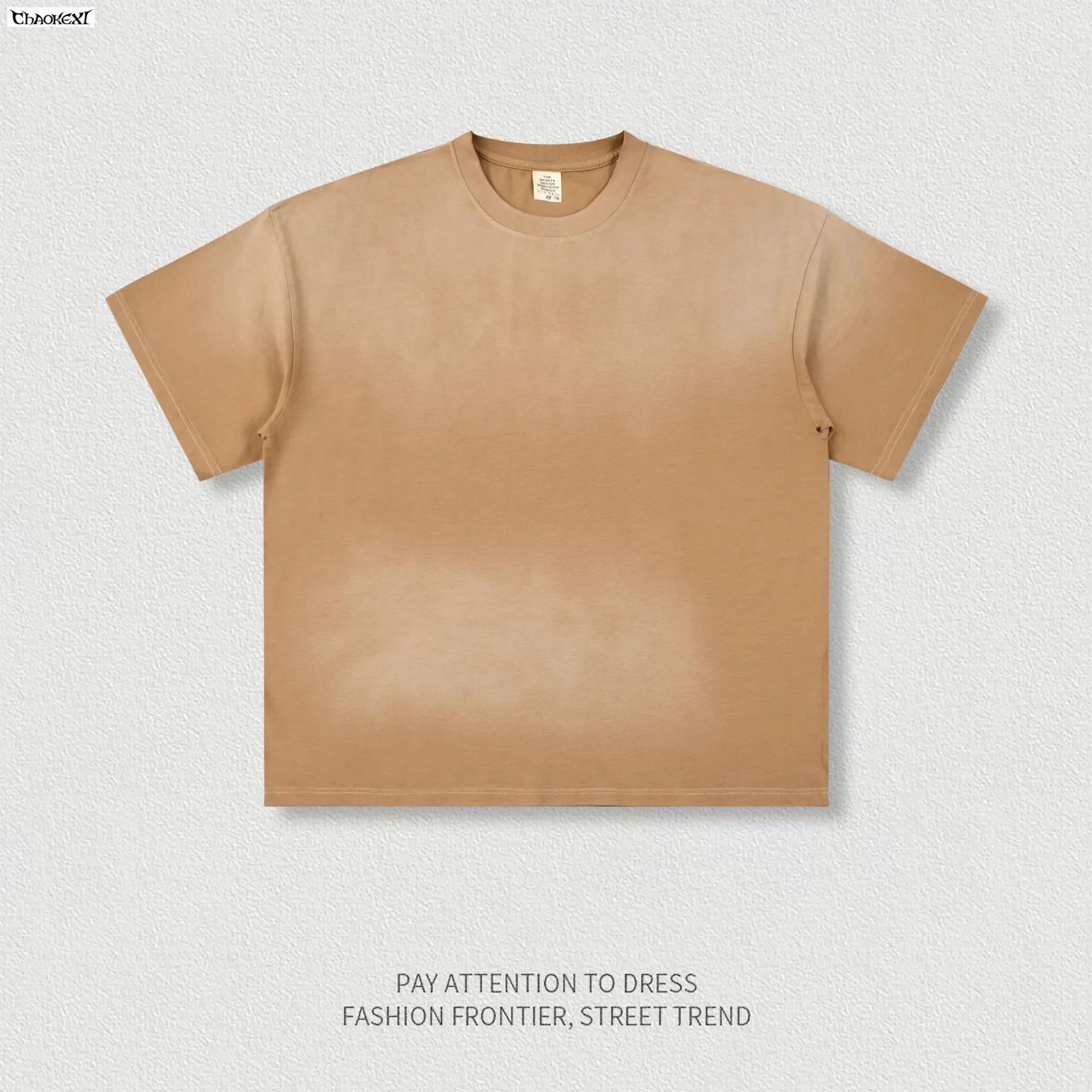 Vintage Cotton Short Sleeve Tee Sand - CHAOKEXI - Cnfans - $21.29