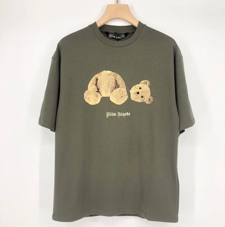 Streetwear Loose Teddy Graphic Tee Olive Green - Palm Angels - Cnfans - $20.32