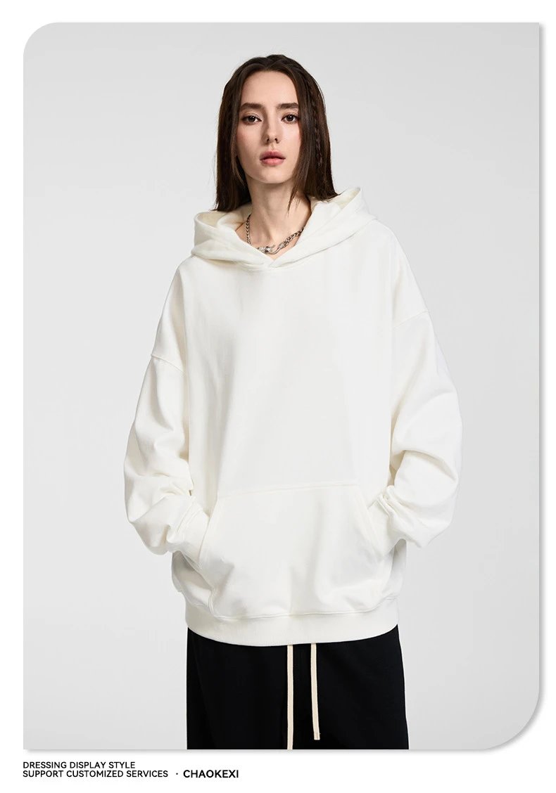 Men's Cotton Fleece Hoodie Heavyweight Pullover, Alabaster - Gallery Image 8 - Detailed View