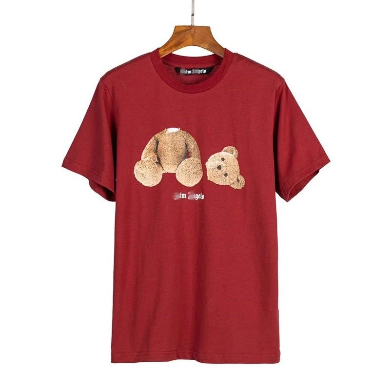 Streetwear Loose Bear Graphic Tee Crimson Red - Palm Angels - Cnfans - $20.32