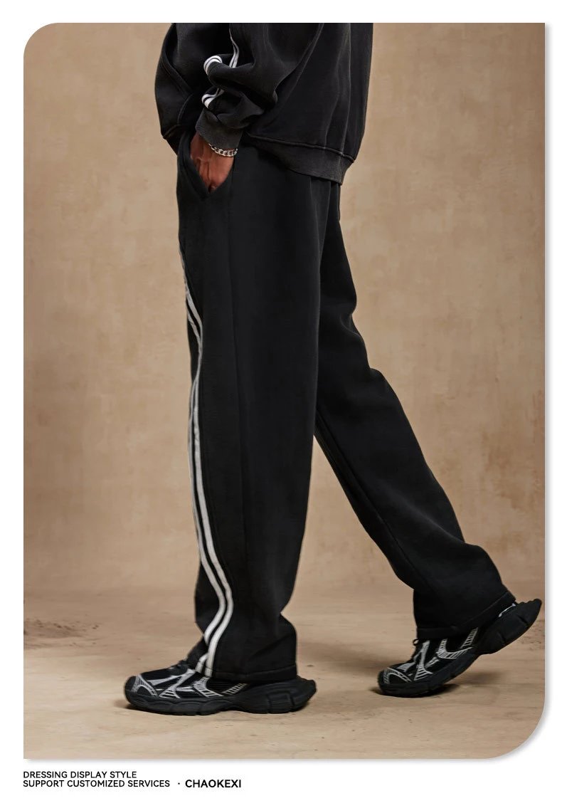 Retro Velvet Ribbon Straight-Leg Men's Pants Jet Black - Gallery Image 6 - Detailed View