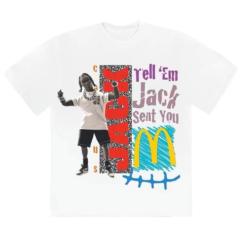 Street Style Graphic Cotton T-Shirt Unisex Ivory/Black - Travis Scott - Cnfans - $20.00