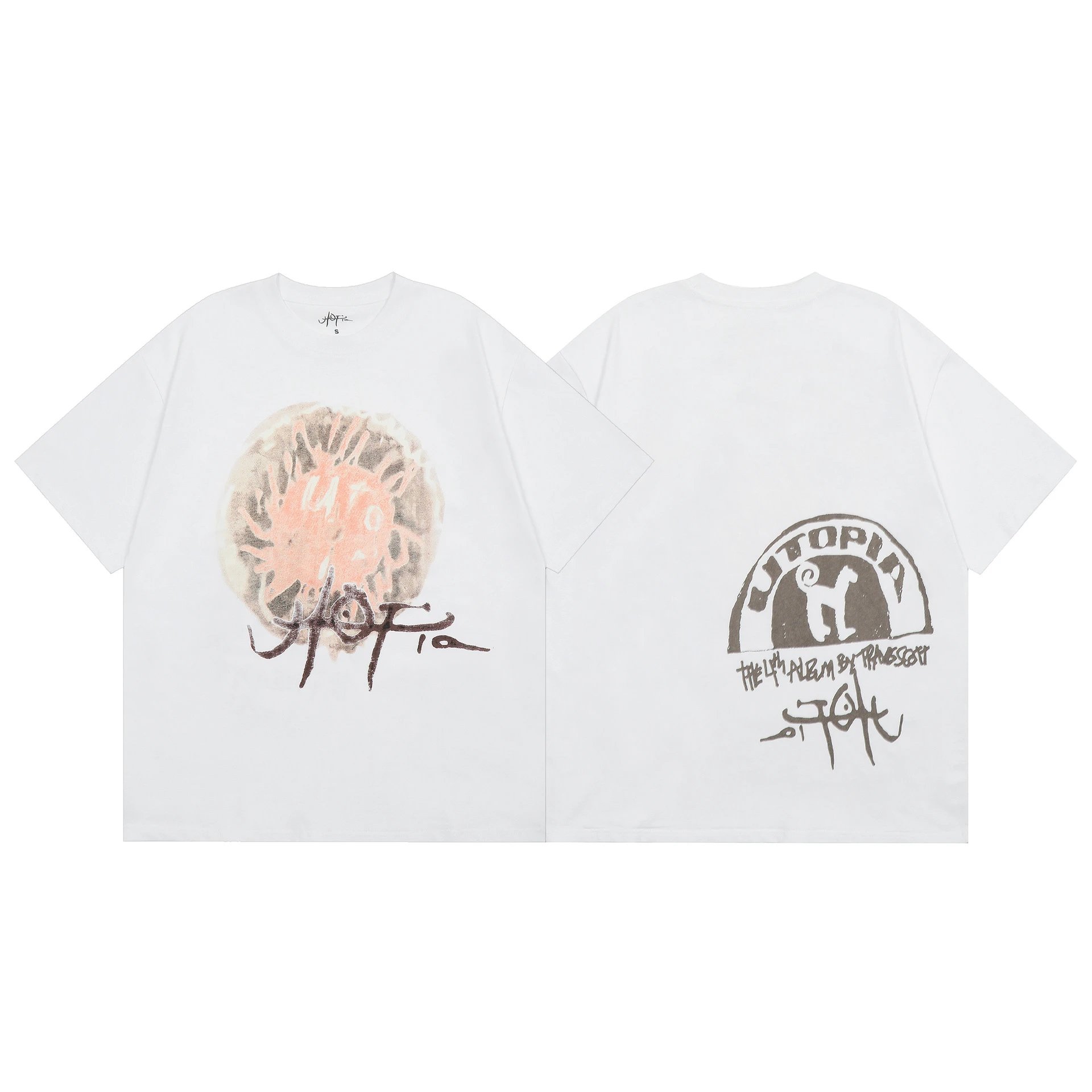 Utopia Graffiti Cotton Unisex Tee Ivory - Travis Scott - Cnfans - $22.26