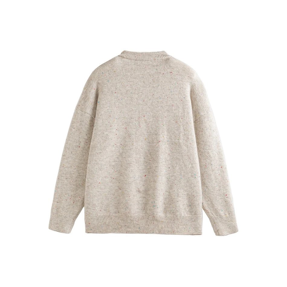 Men's Casual Henley Flecked Knit Sweater Fall Winter Ecru - Gallery Image 6 - Detailed View