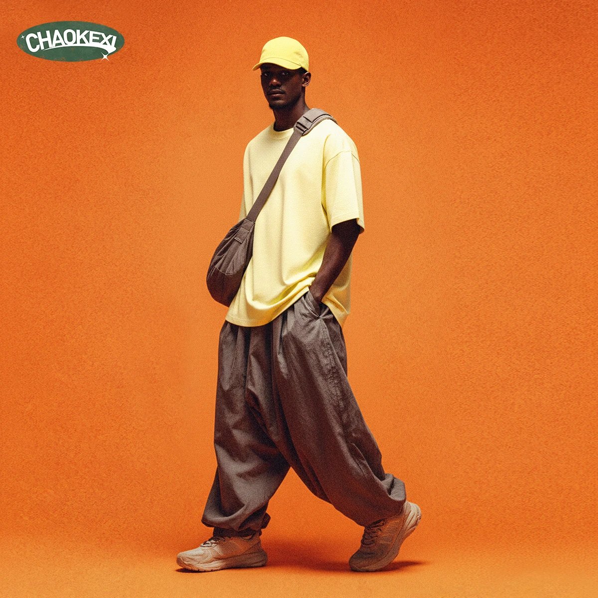 Men's Cotton Street Style Tee, Oversize - Umber - Gallery Image 3 - Detailed View