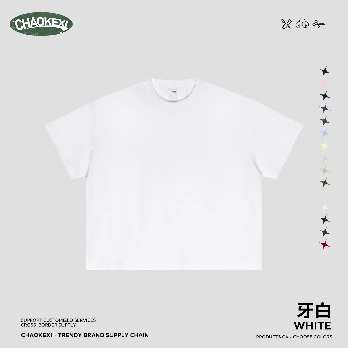 Men's Boxy Cotton T-Shirt Vintage Tee - Off White - CHAOKEXI - Cnfans - $15.40