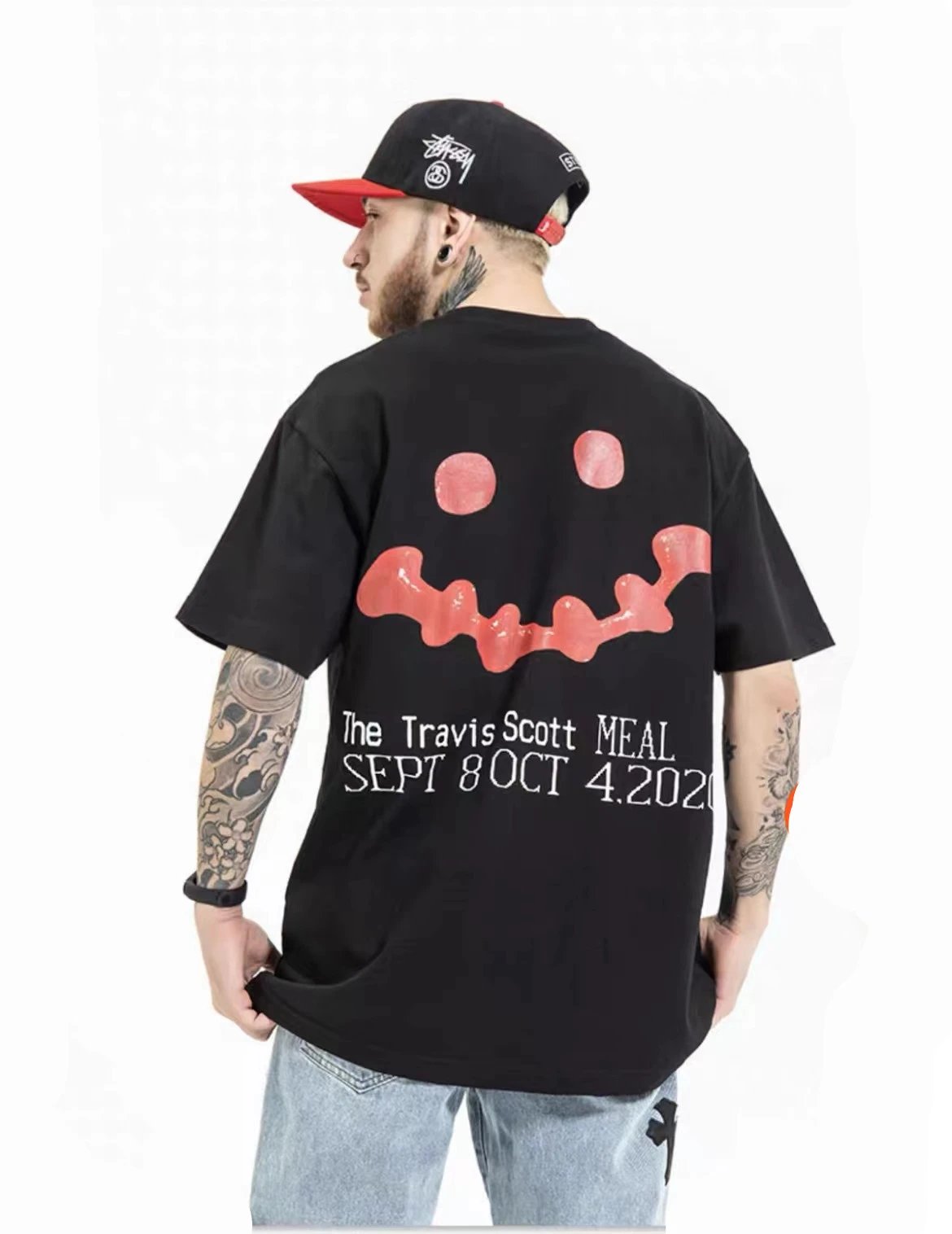 Street Style Ketchup Print Cotton T-Shirt Ebony Black - Gallery Image 14 - Detailed View