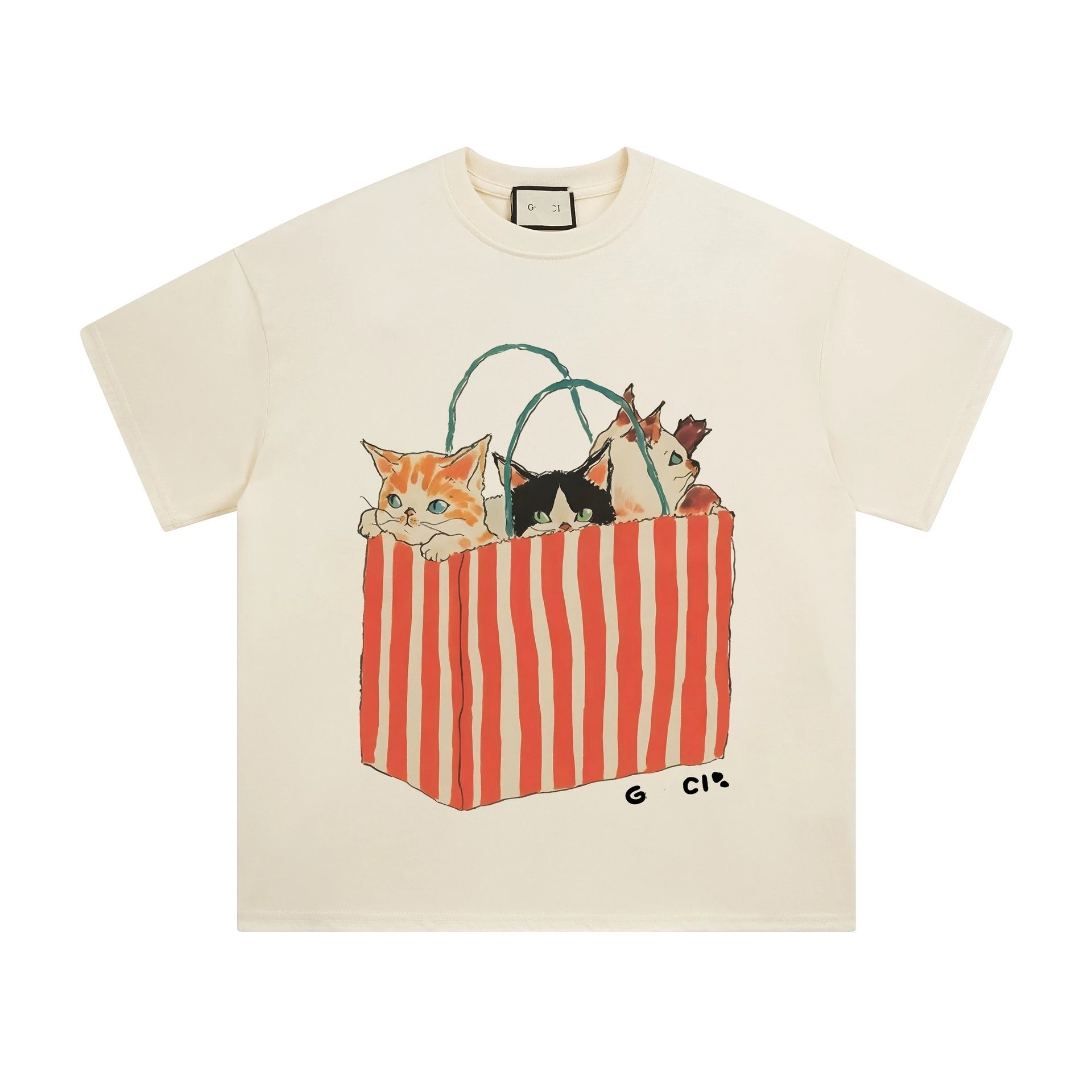 Casual Cotton Graphic Tee Unisex Ivory - Gucci - Cnfans - $23.55