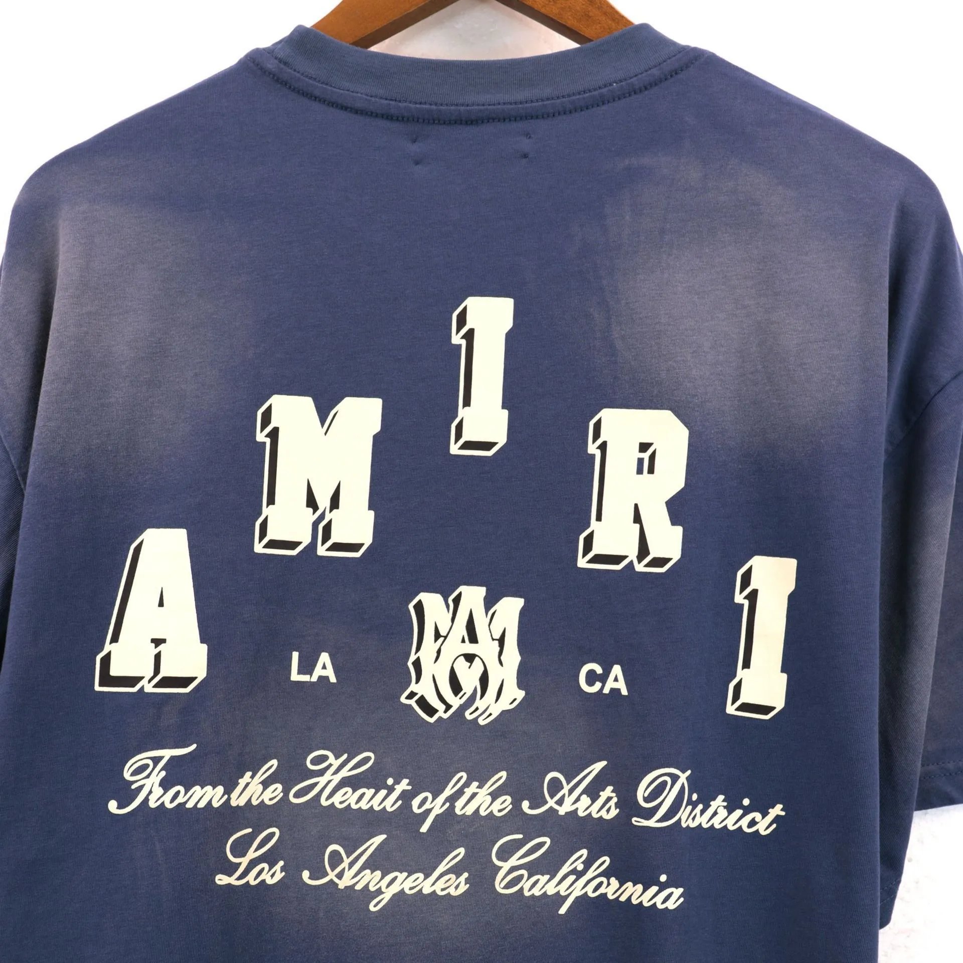 Amiri Washed Logo T-Shirt Blue - Gallery Image 5 - Detailed View